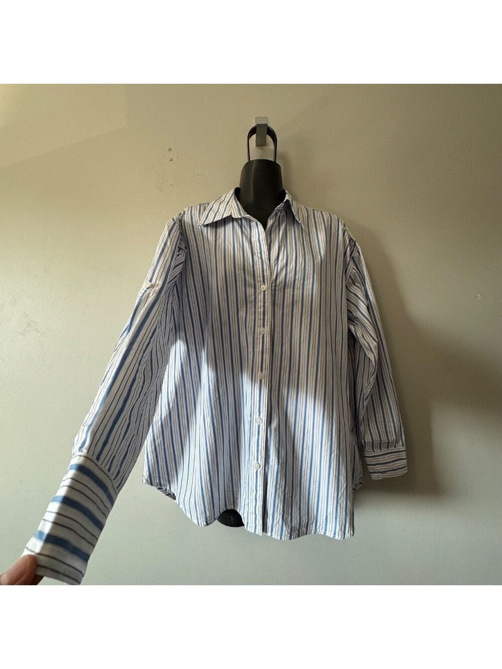 Babaton Oversized Blue and White Striped Button Down Shirt Small - Picture 4 of 10